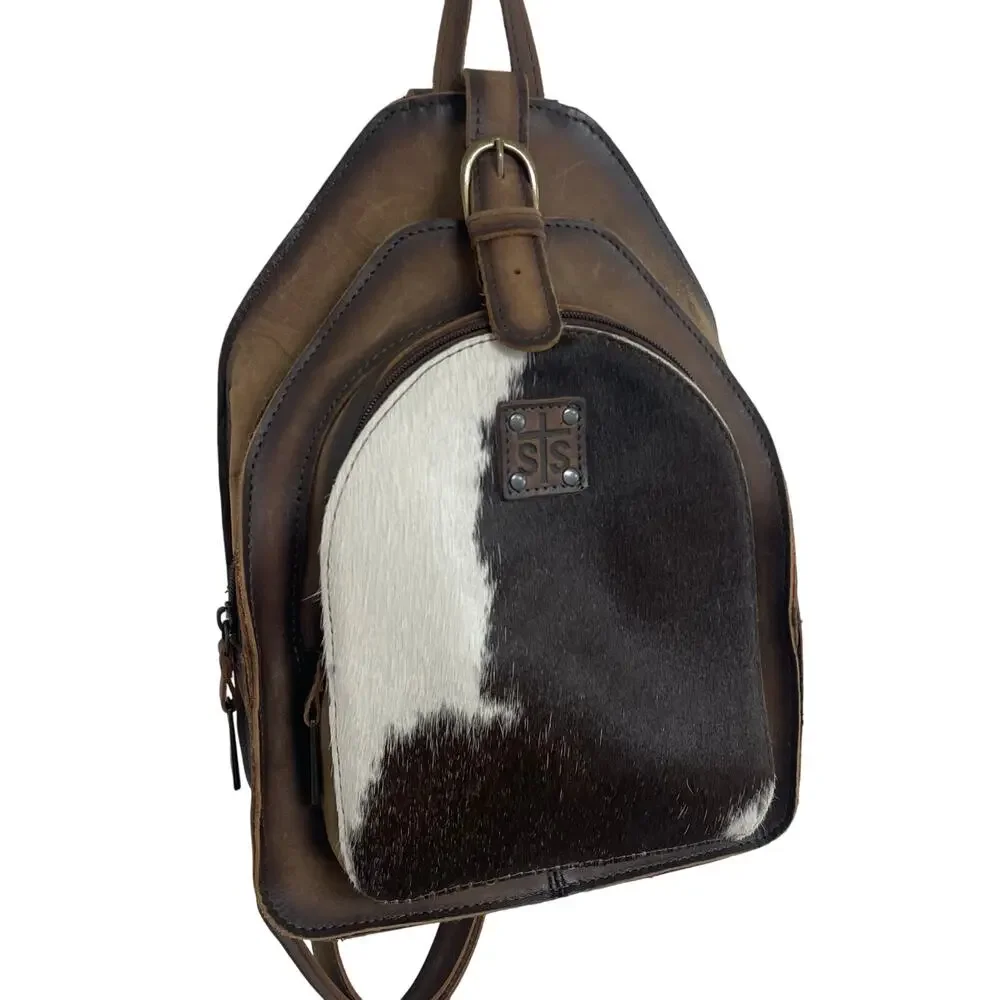 STS Ranchwear Brown Leather & Black-White Cowhide Backpack